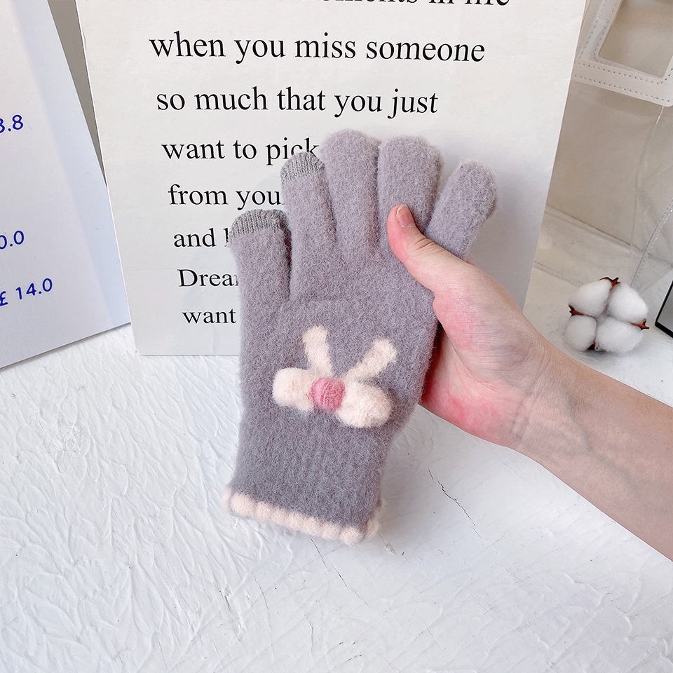 Găng Tay Len Giữ Ấm Toàn Bộ Ngón Tay Dùng Màn Hình Cảm Ứng