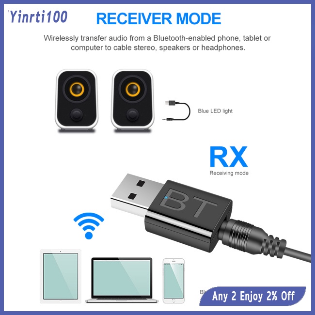 Yinrti usb bluetooth 5.0 Nhận Tín Hiệu Âm Thanh hifi / usb 3.5mm Cho tv / pc