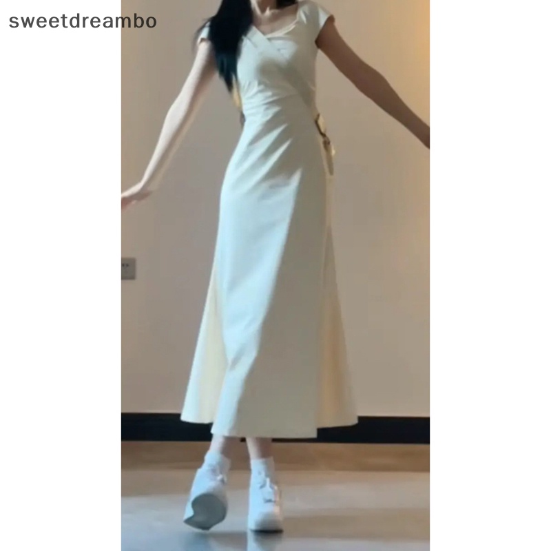 Đầm Dài Dáng Chữ a Màu Trơn Eo Cao Thời Trang Mùa Hè Ngọt Ngào