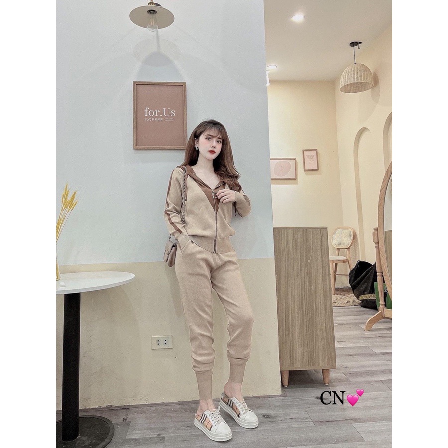 Set bộ len trơn mũ khoá hàng QC