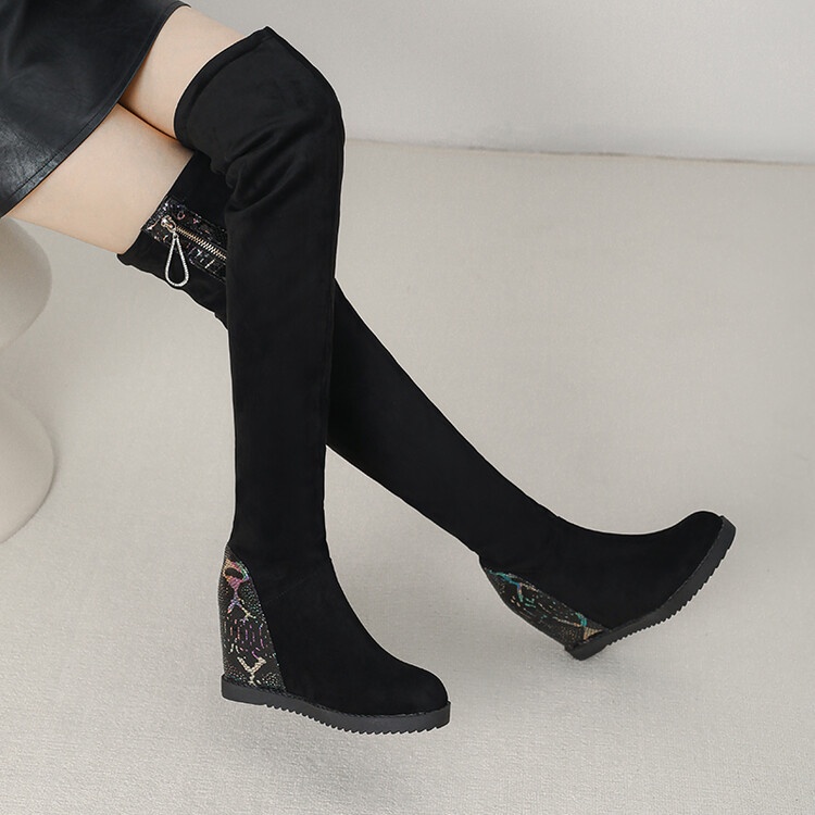 Giày Boot Cao Qua Gối Đế Xuồng Họa Tiết Da Rắn Phong Cách Mới 2023 size 34-43