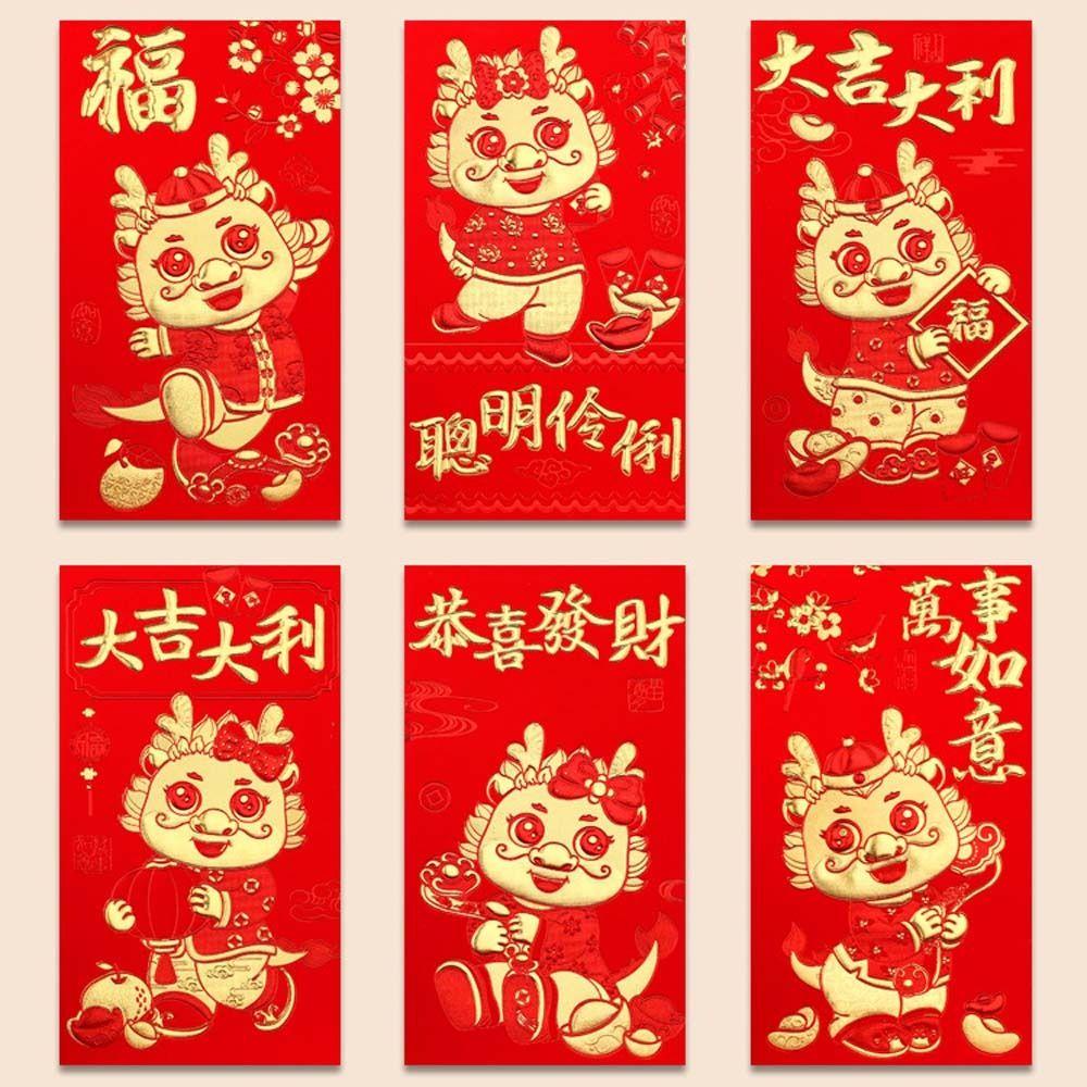 Bộ 6 Bao Lì Xì Hình Rồng Trung Hoa May Mắn Cho Năm Mới