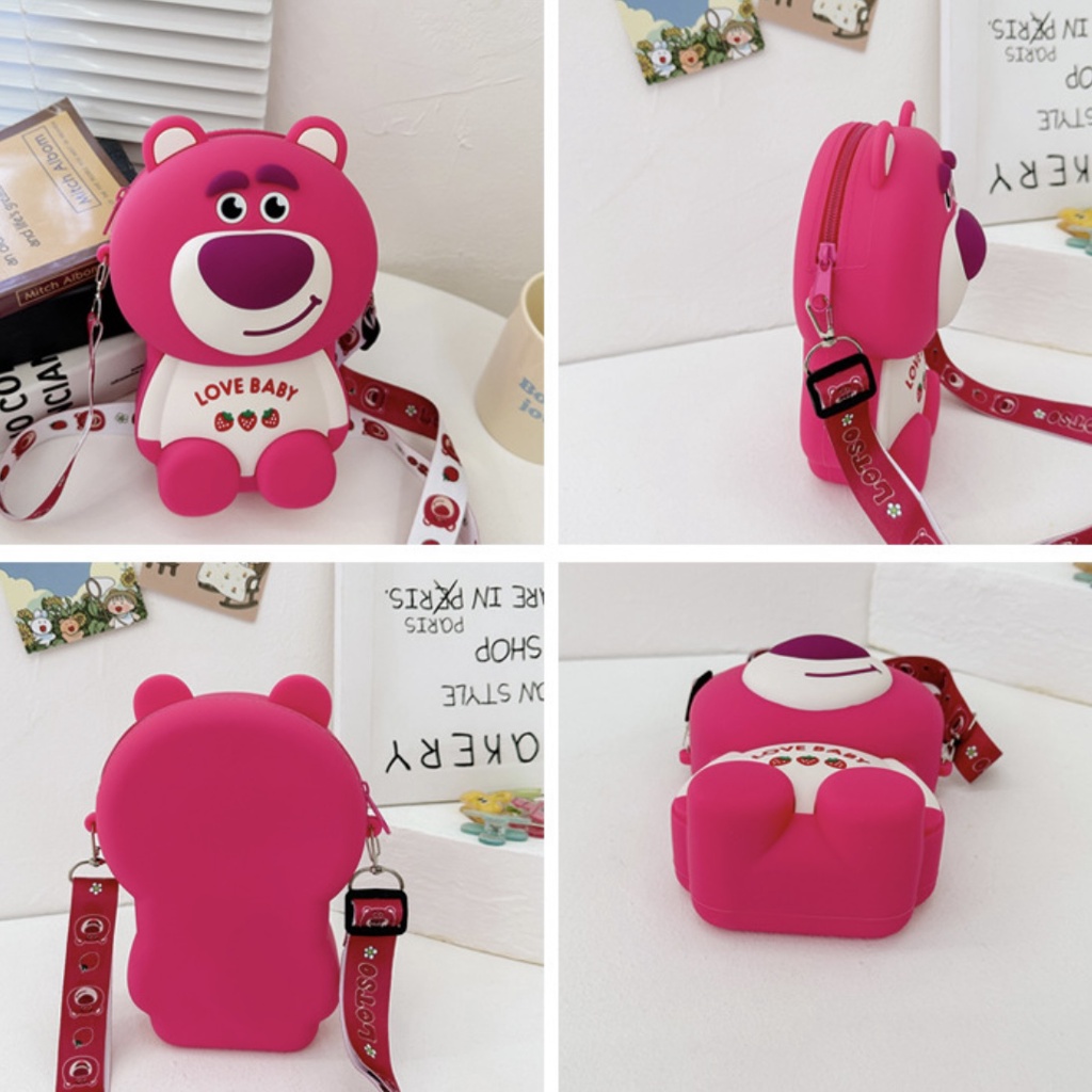 Túi Đeo Chéo Silicon Hình Gấu Dâu Lotso Cực Đáng Yêu 3 Màu