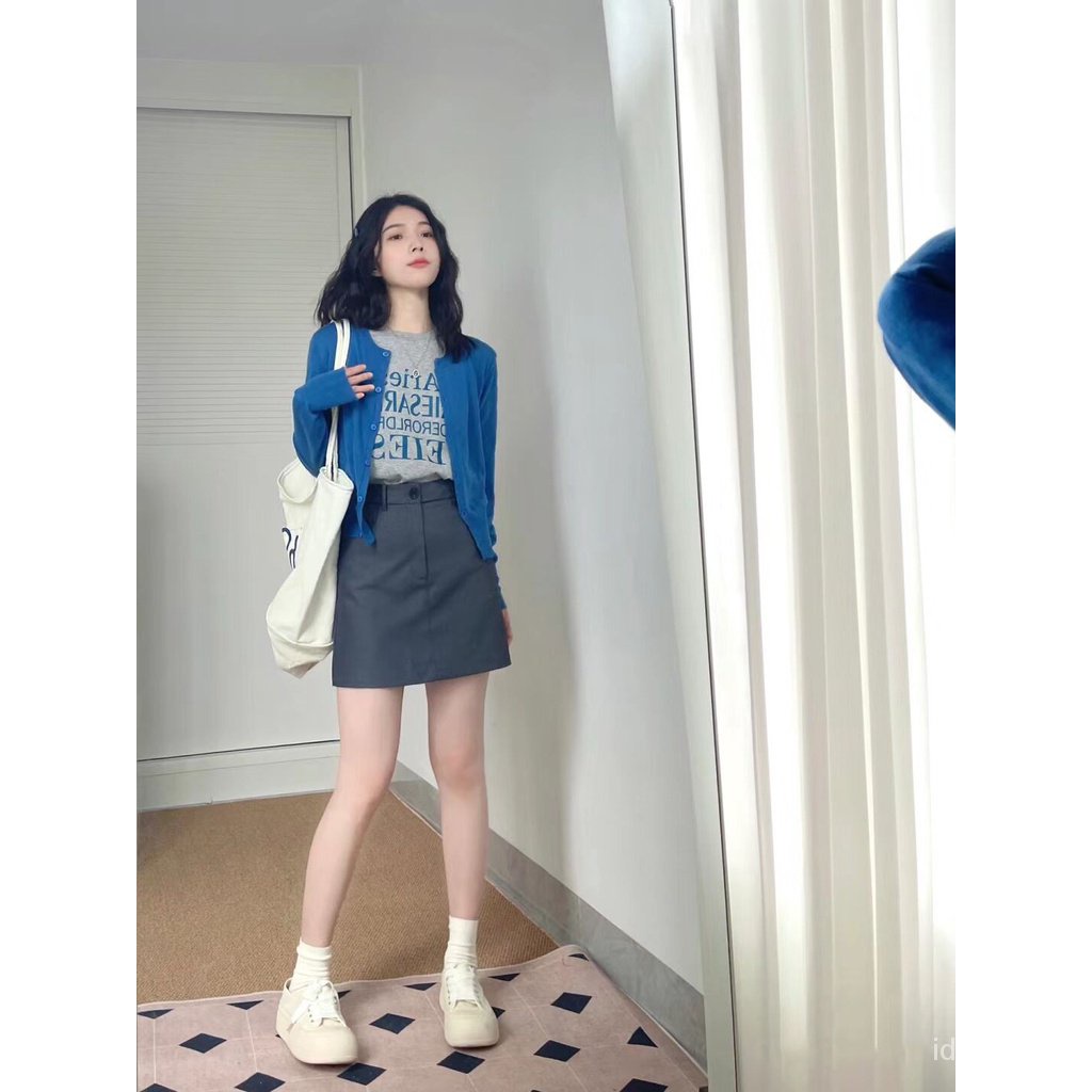 Áo cardigan Ngắn Tay + Chân Váy Lưng Cao Phong Cách Mới Cho Nữ