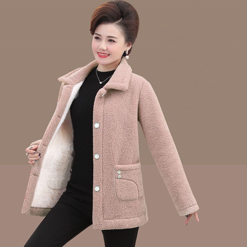 Áo Khoác Lót Lông Cừu Dày Dặn Tay Dài Thời Trang Thu Đông 2023 Cho Phụ Nữ Trung Niên