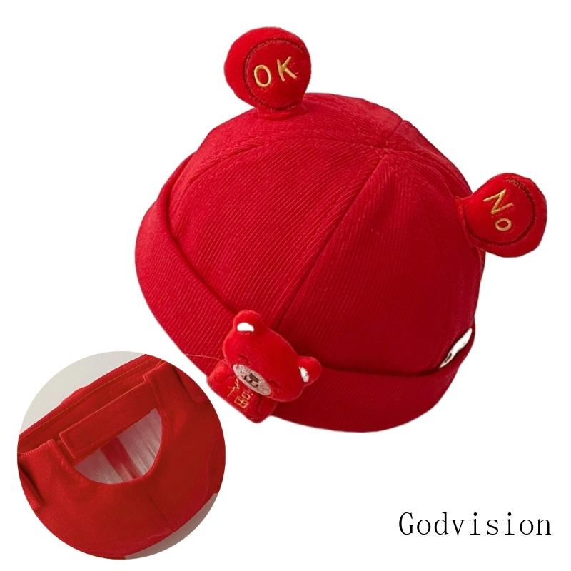 Mũ bonnet Mềm Mại Màu Đỏ Chủ Đề Năm 2023 Đáng Yêu Cho Bé