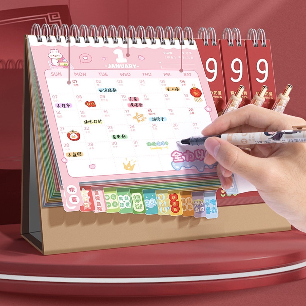 Lịch Năm 2024 mini Để Bàn Họa Tiết Hoạt Hình Dễ Thương Sáng Tạo 2024