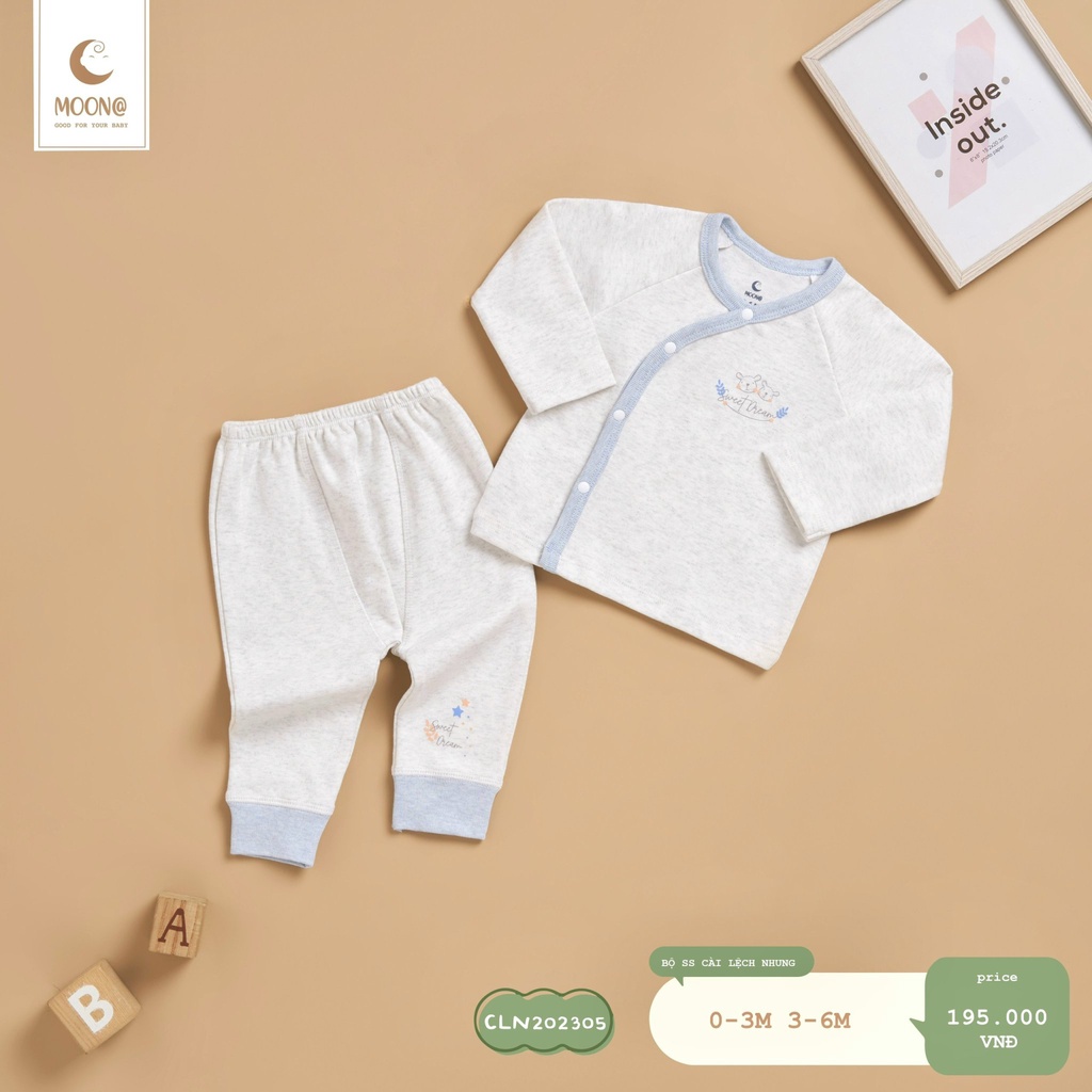 Bộ sơ sinh cài lệch Moona chất liệu nỉ nhung cho bé trai và bé gái