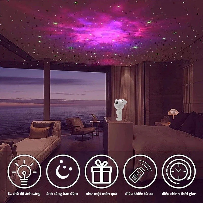 ĐÈN PHI HÀNH GIA MINI CÓ LOA, ĐÈN GALAXY THIÊN HÀ CHIẾU TRĂNG, MÂY VÀ SAO, CHẾ ĐỘ NHÁY THEO NHẠC