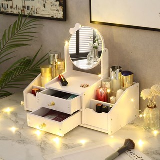 Mirror Makeup Mirror with Storage Box Desktop Portable Portable Princess Student Light Luxury Dormitory Large Size Desktop Vanity Mirror 7arl