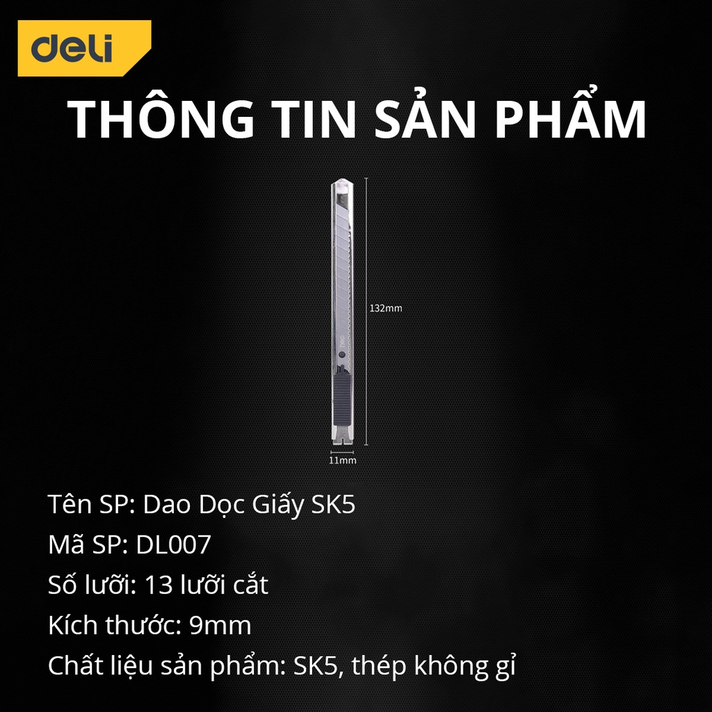 Dao Rọc Giấy, Cắt Dây Điện Deli Cao Cấp - Lưỡi Dao SK5 Sắc Bén 18mm - Sử Dụng Trong Gia Đình, Sửa Chữa Điện - DL003