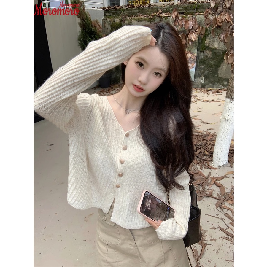 Moromoro Áo Len nữ áo khoác cardigan Đơn giản Thời trang Vintage Thể thao WMY2393F3V 41Z231008