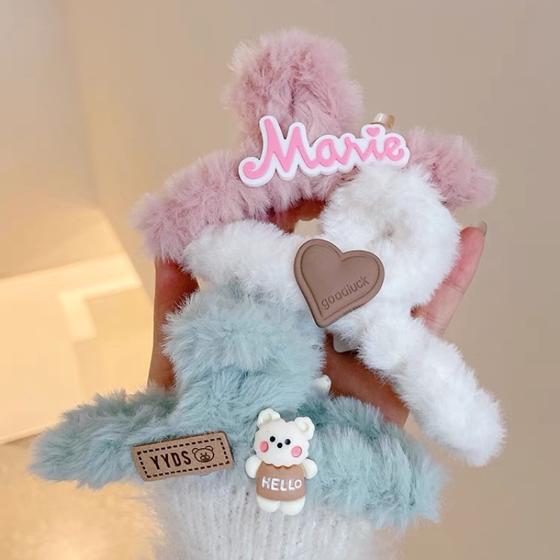 Kẹp Tóc Lông Nhung Hoạt Hình Phong Cách Hàn Quốc Dễ Thương Xinh Xắn 14cm