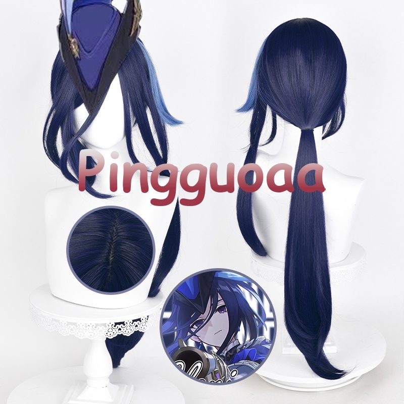 Genshin Impact Fontaine Clorinde Cosplay Wig 80cm Long Blue Highlights Wigs Heat Resistant Synthetic Wigs Anime Cosplay Hair