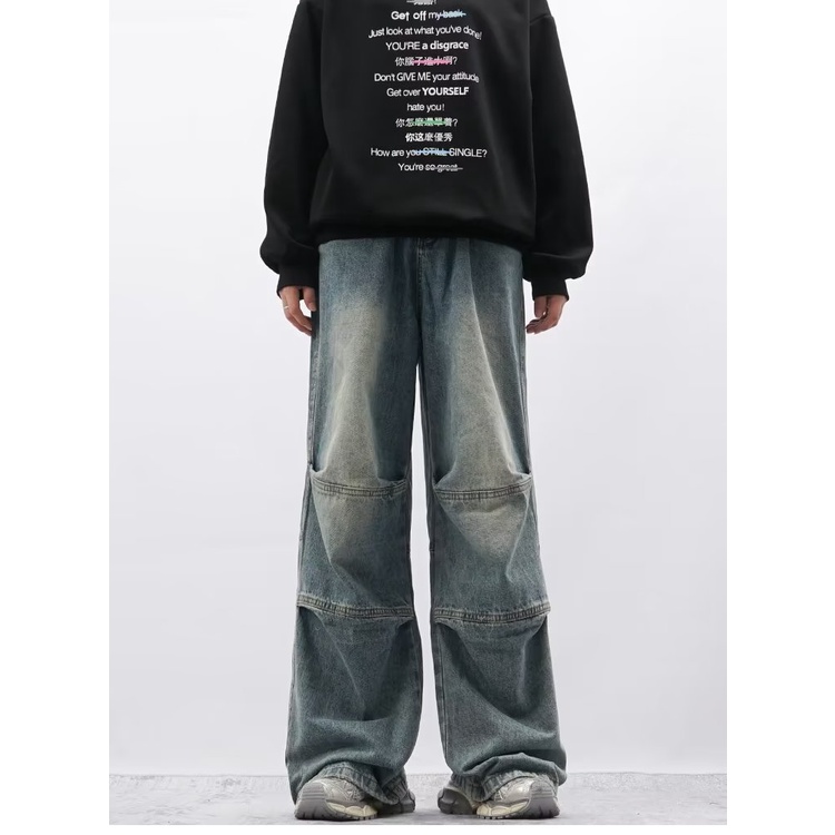 Quần jeans Dài Ống Rộng Phong Cách retro Thời Trang Cho Nam