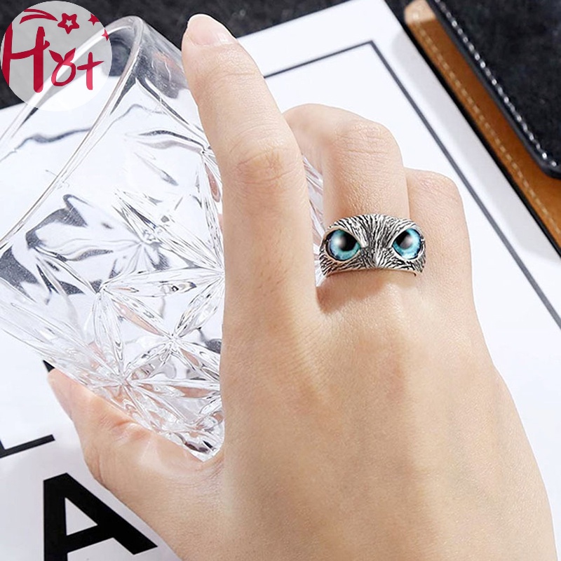 Jr Nhẫn Hình Cú Mắt Xanh Có Thể Điều Chỉnh Phong Cách vintage Cho Nam Và Nữ vn