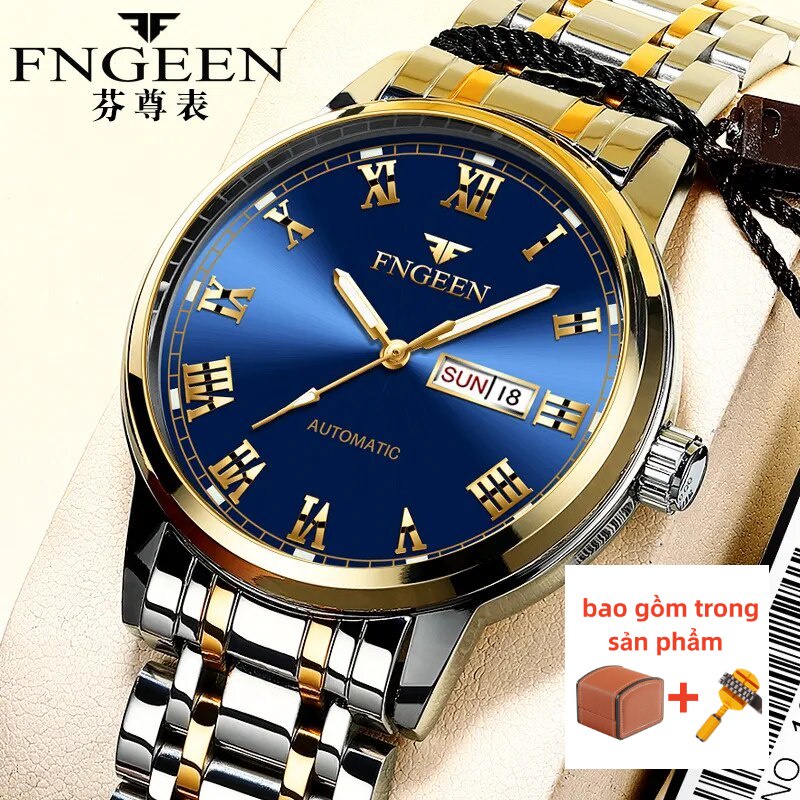 FNGEEN Thương hiệu Luxury Business Men Đồng hồ thép không gỉ Thương hiệu nổi tiếng Nam dạ quang Thời trang Quân đội Đồng