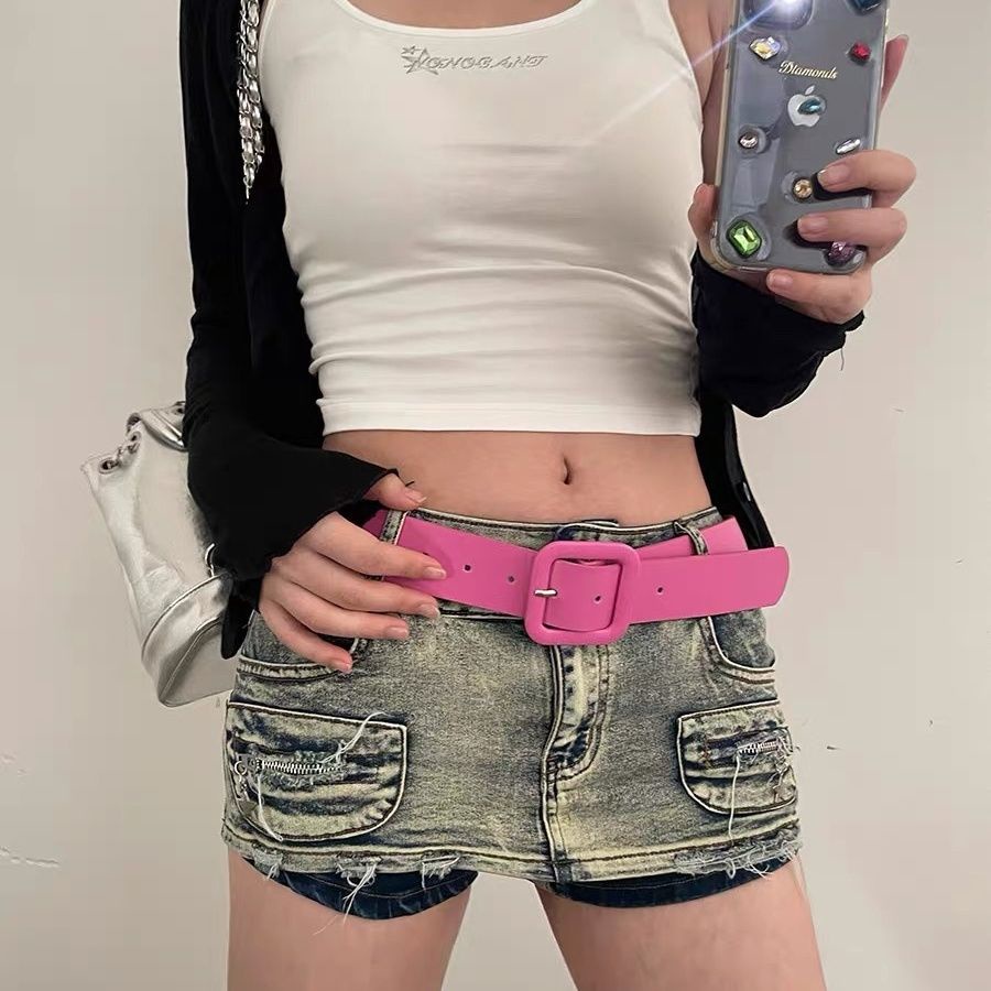 Kính y2k Y2k Dây Thắt Lưng Màu Hồng Khóa Vuông Phong Cách Mới 2023 Phù Hợp Với Trang Trí Váy Nữ