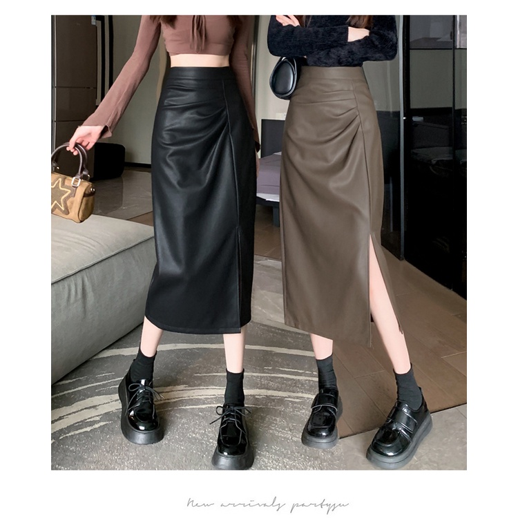 Lisynn Chân Váy Da pu Lưng Cao Xẻ Tà Hai Bên Không Đều Thời Trang Chuyên Nghiệp Cho Nữ