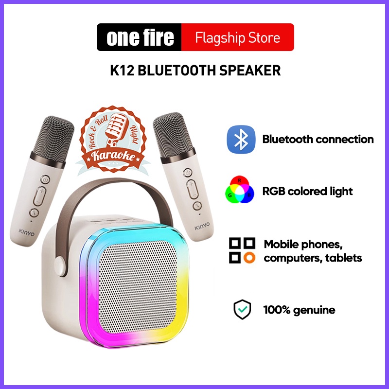 Loa Bluetooth, Loa Karaoke Mini K12 Sạc Pin Không Dây Âm Thanh Hay Bass Chuẩn Tặng Kèm 2 Míc Hát