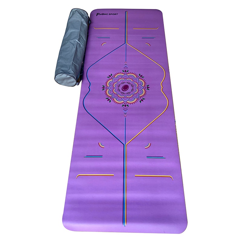 Thảm tập Yoga cao su in định tuyến màu cầu vồng đa sắc dày 5mm - Phongsport - tặng khăn tập yoga