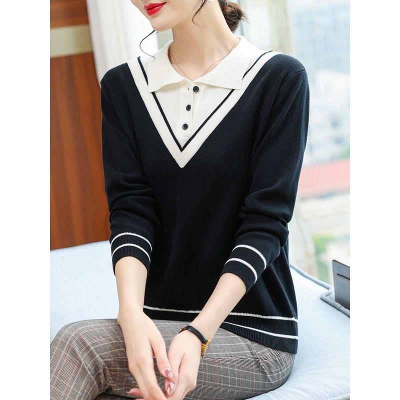 Áo sweater Giả Hai Lớp Dáng Rộng Thời Trang Thu Đông Phong Cách Mới Cho Nữ