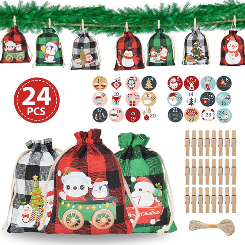 Aayetd Bộ 24 Lịch Dán Túi Quà Tặng Giáng Sinh