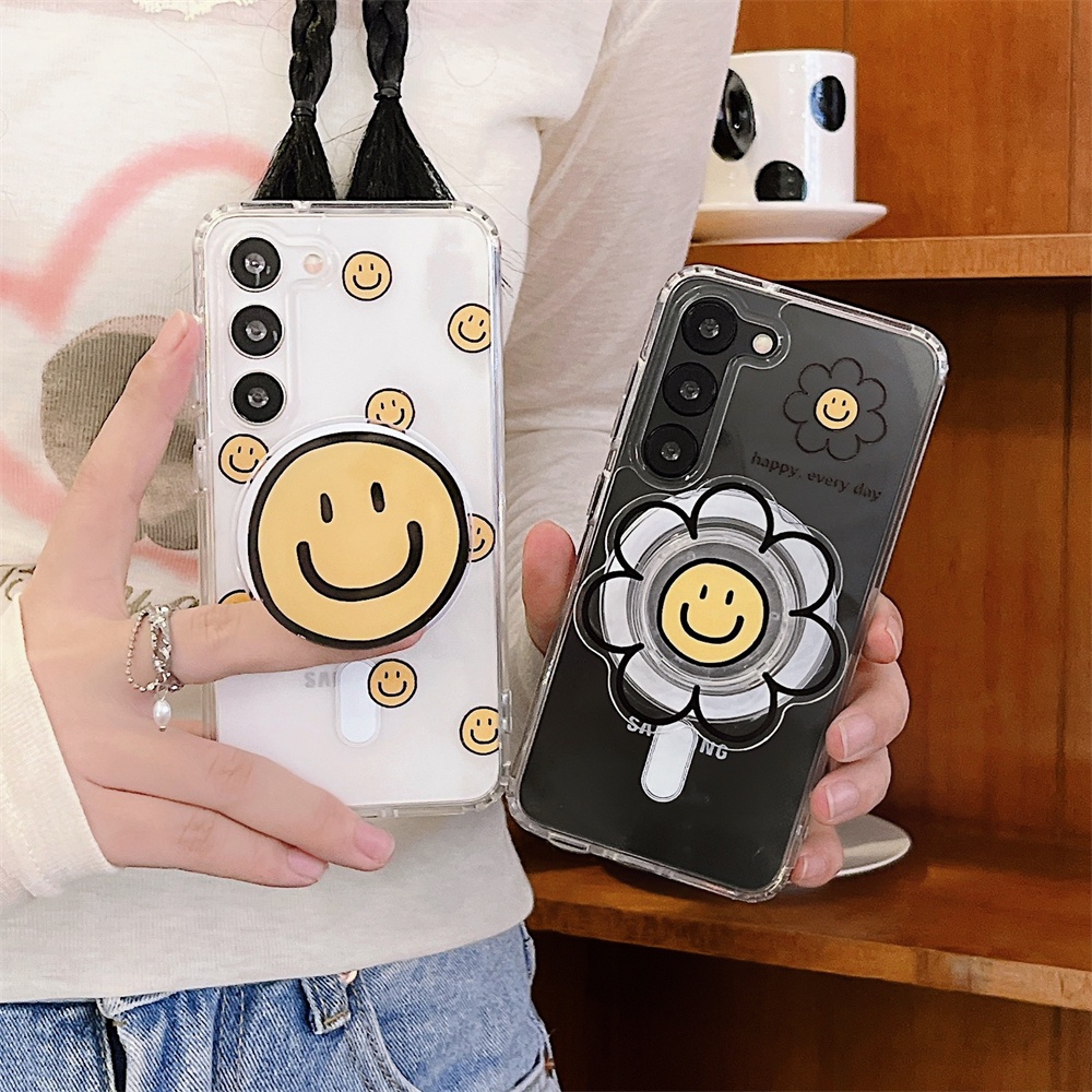 Ốp Điện Thoại tpu Mềm Trong Suốt Chống Rơi Hình Hoa Mặt Cười Cho samsung s23 + s22 + ultra samsung s22 s23 plus