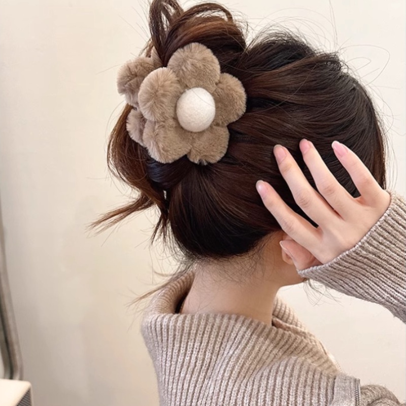 Kẹp Tóc Hình Hoa / Cá Mập Phủ Lông Phong Cách Hàn Quốc Dễ Thương Thời Trang Cho Bé Gái