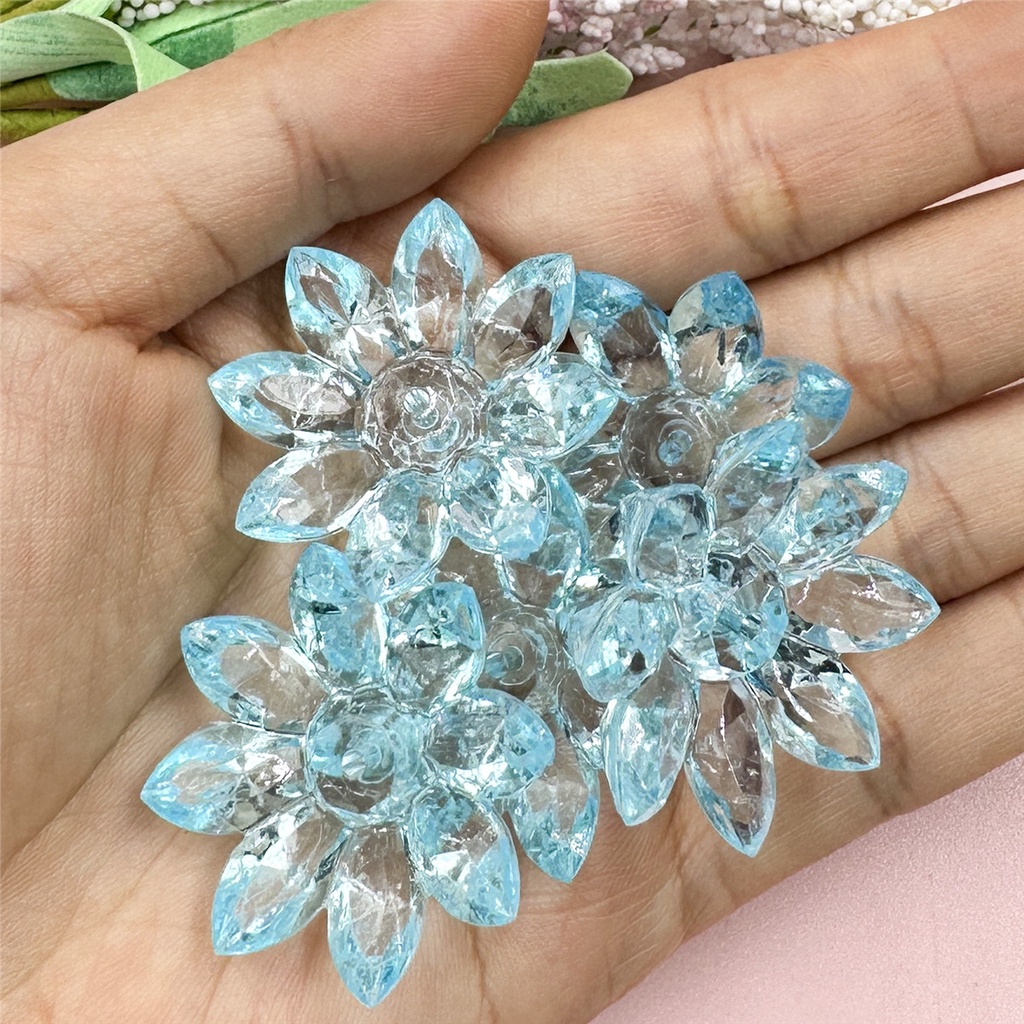 Set 5 Hạt Pha Lê acrylic Trong Suốt Hình Hoa Sen 31mm Làm Trang Sức diy