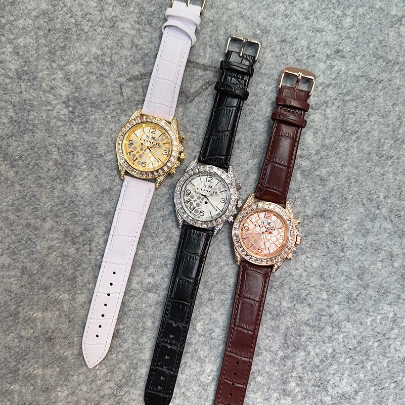 Đồng Hồ quartz Đính Đá Với Dây Đeo Da 41mm