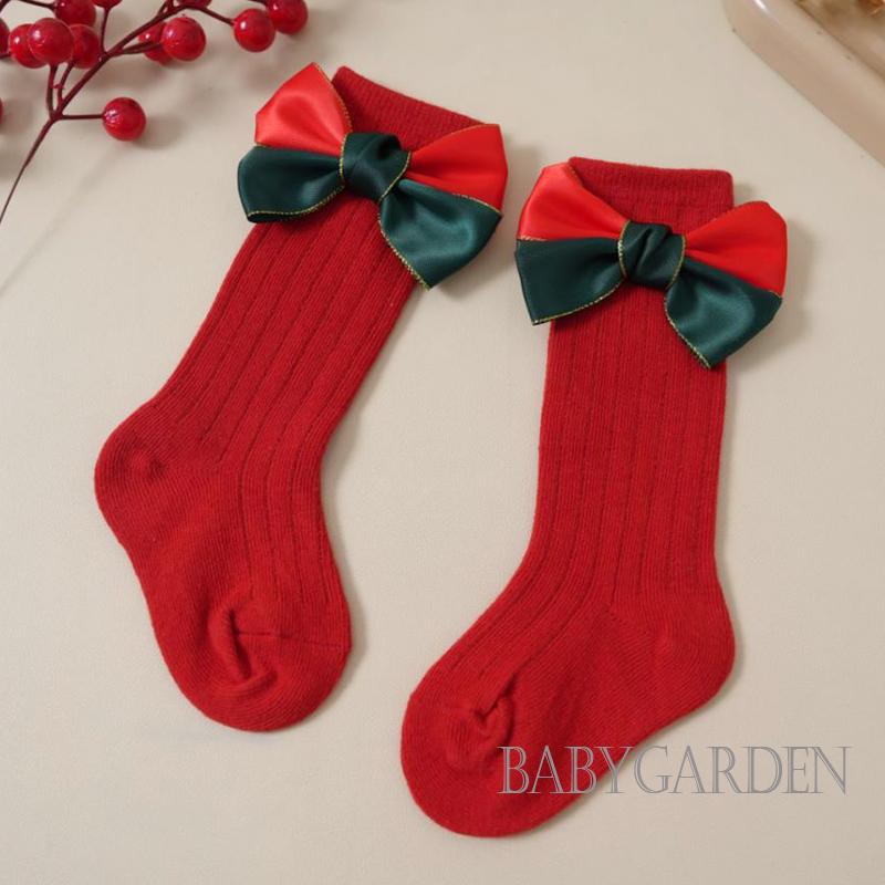Vớ Dài Mềm Đính Nơ Trang Trí Giáng Sinh Dễ Thương Cho Bé Gái Từ 0-4 Tuổi