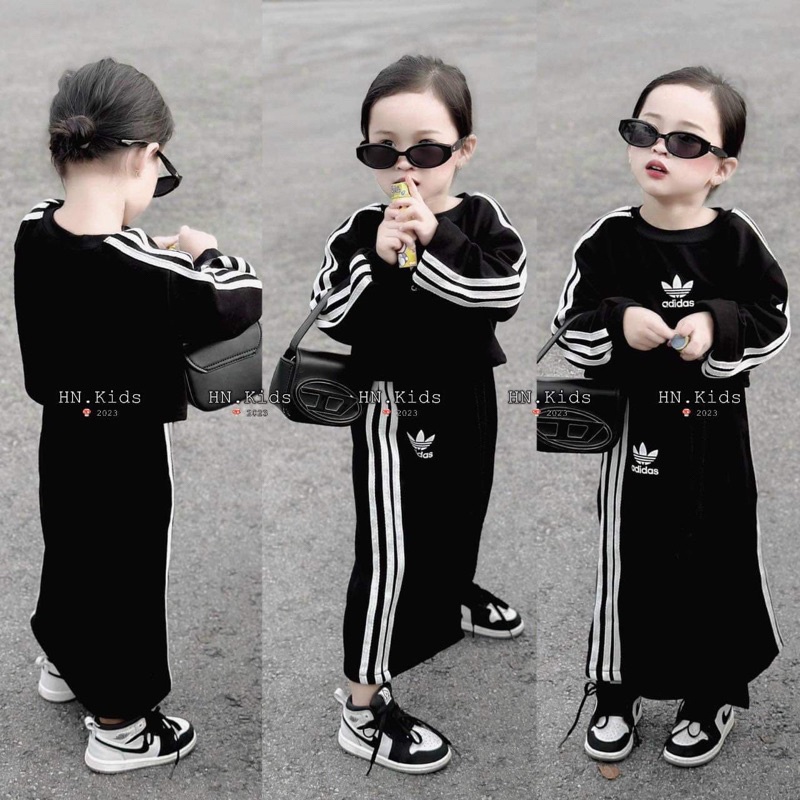 Set áo dài tay kèm chân váy dài cho bé gái 10-30kg