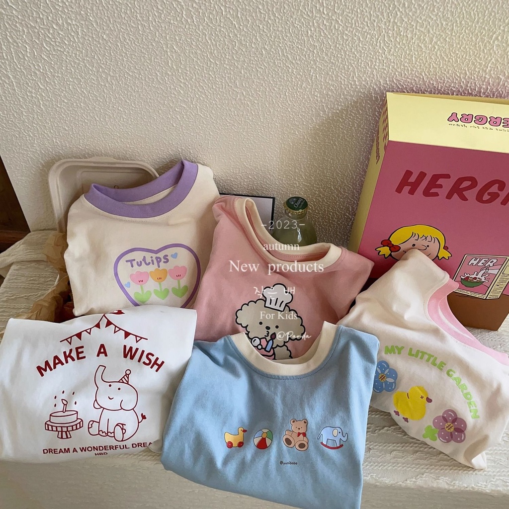 Áo Thun Tay Dài In Hoạt Hình Dễ Thương Cho Bé Gái Phong Cách Hàn Quốc 2023