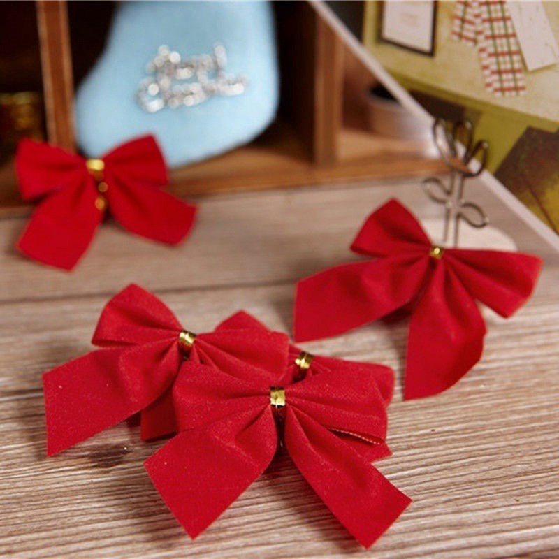 Set 12 Nơ Màu Vàng / Bạc Trang Trí Cây Thông Noel / Giáng Sinh