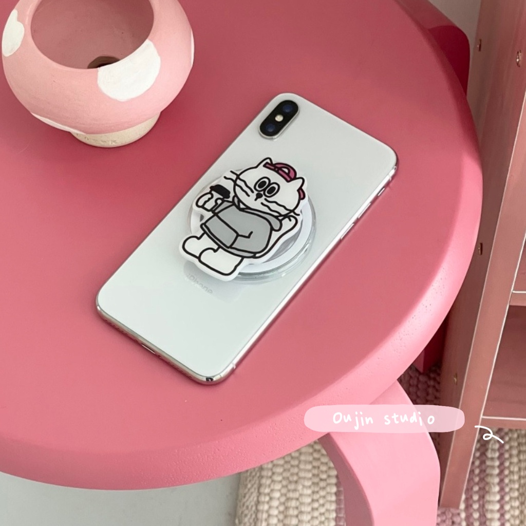 Miếng Dán Đỡ Điện Thoại Từ Tính Không Dây Hình Mèo Dễ Thương Có Thể Thu Vào