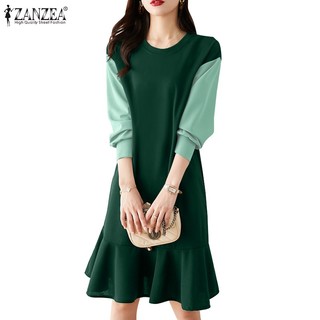 Zanzea Đầm Nữ Tay Dài Cổ Tròn Thời Trang Thanh Lịch