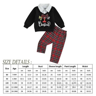 Hian-2 Cái Bộ áo nỉ cổ dài tay có cổ áo Giáng sinh cho bé và quần kẻ sọc