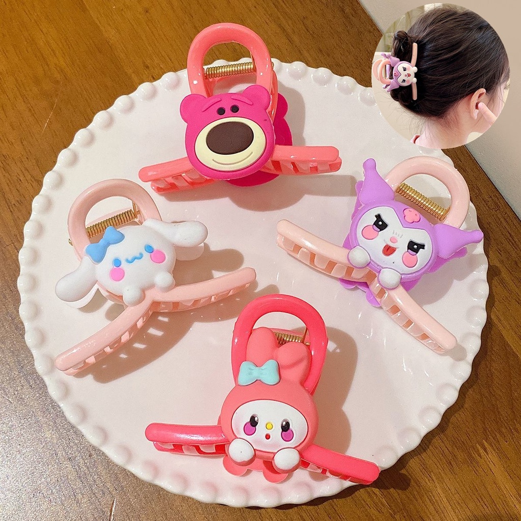 Kẹp cá mập hoạt hình dễ thương, đầu bóng cô gái và mặt sau đầu kẹp tóc, phụ kiện tóc dopamine