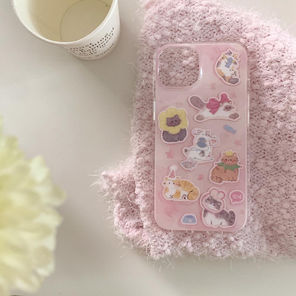 Vỏ Bao Da Điện Thoại Cứng Hình Mèo Cho iphone 12 12pro 12promax 13 13pro 13promax 14 14pro 14promax 15 15pro 15promax Ốp