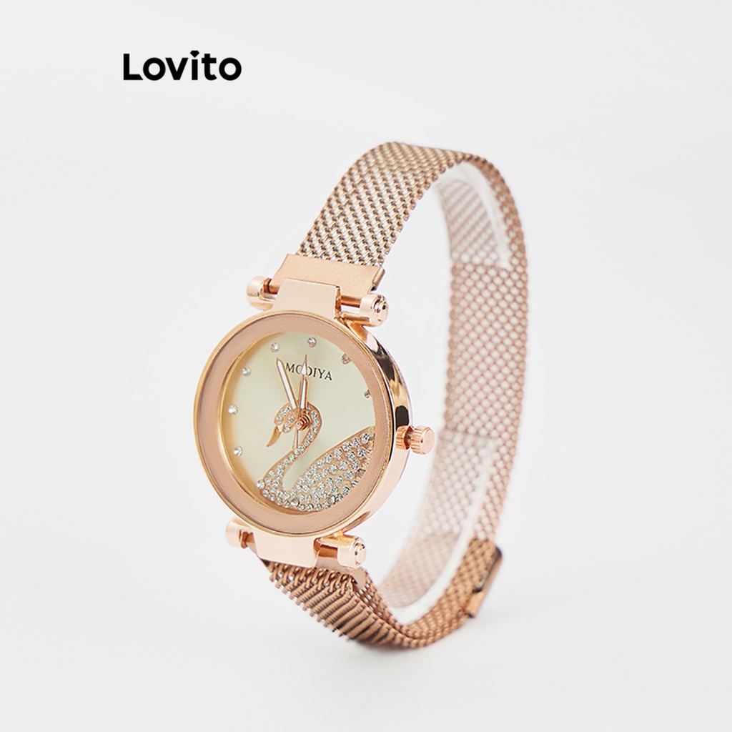 Đồng hồ quartz Lovito cơ bản màu trơn thường ngày cho nữ L69AD060 (Màu trắng nhạt/ đỏ)