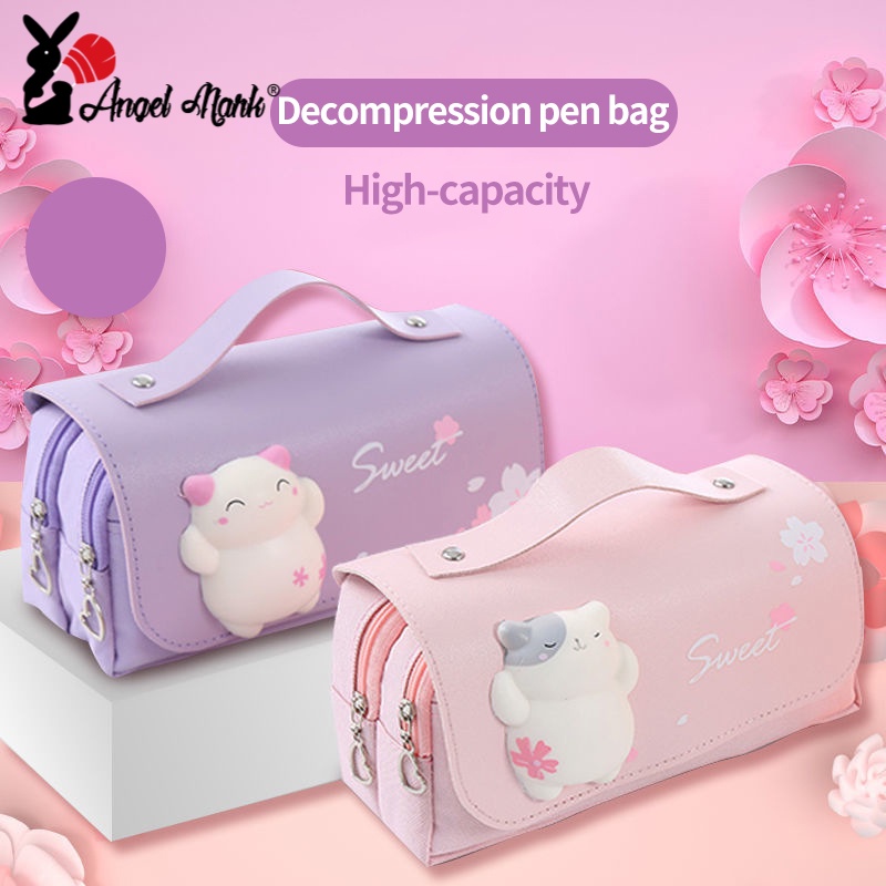 Angel mark Túi Đựng Bút Đa Năng Sức Chứa Lớn In Hình Dễ Thương Hàn Quốc Cho Học Sinh