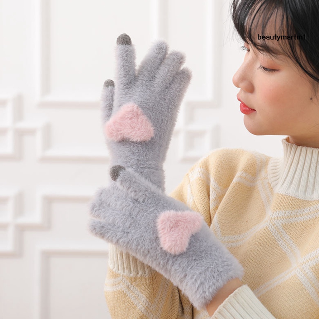 Găng Tay Lông Nhung Mềm Mại Hình Trái Tim Có Thể Sử Dụng Màn Hình Cảm Ứng Cho Nữ