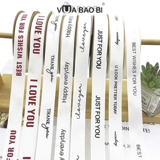 Cuộn ruy băng gân in chữ RB01 nơ vải trắng in sẵn chữ bản 2cm dài 37m vintage làm đồ handmade, bó hoa, gói quà tặng