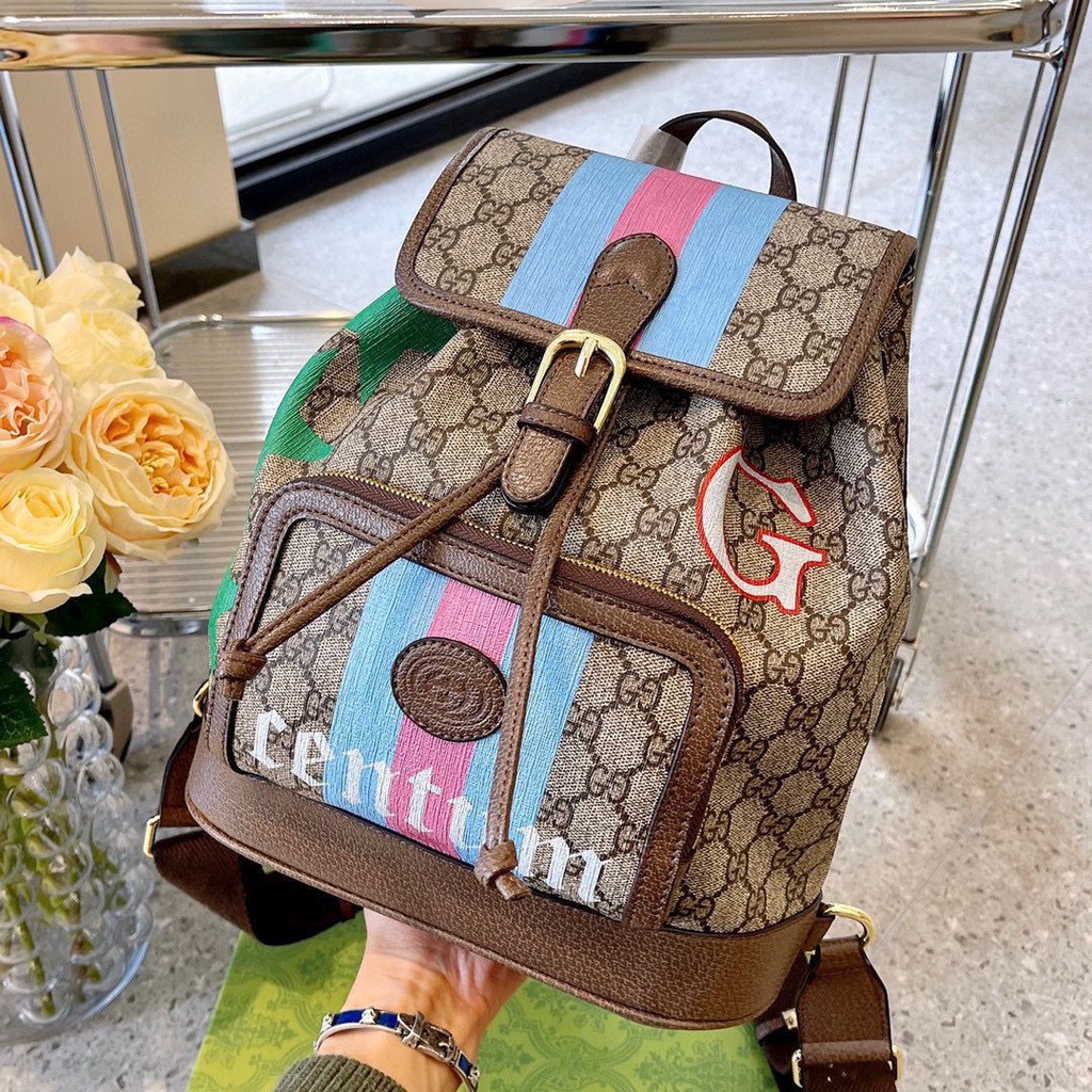GUCCI star same backpack handsome men's and women's same backpack graffiti backpack