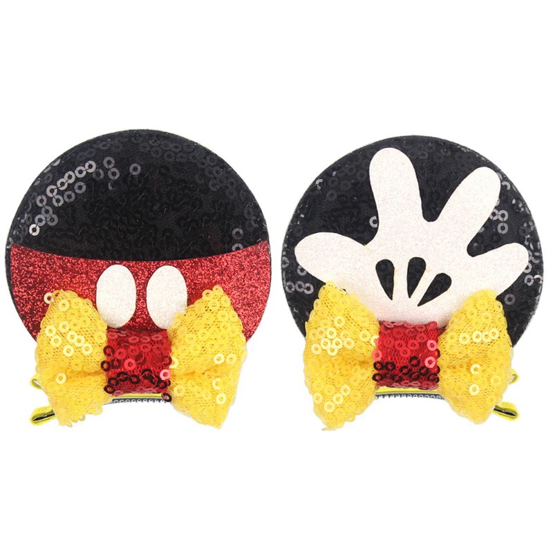 DISNEY Dễ Thương Kẹp Tóc Hình Tai Chuột minnie Đính Kim Tuyến Lấp Lánh Cho Bé Gái