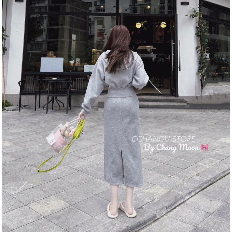 Set áo khoác chán váy nỉ