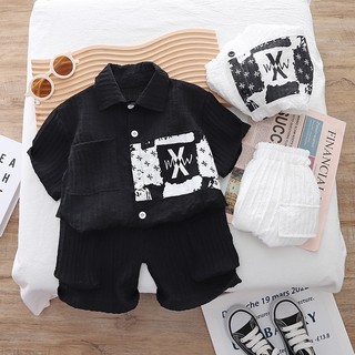 Set Đồ 2 Món Gồm Áo Cotton Tay Cộc + Quần Ngắn In Họa Tiết Hoạt Hình Dễ Thương Cho Bé Trai Sơ Sinh