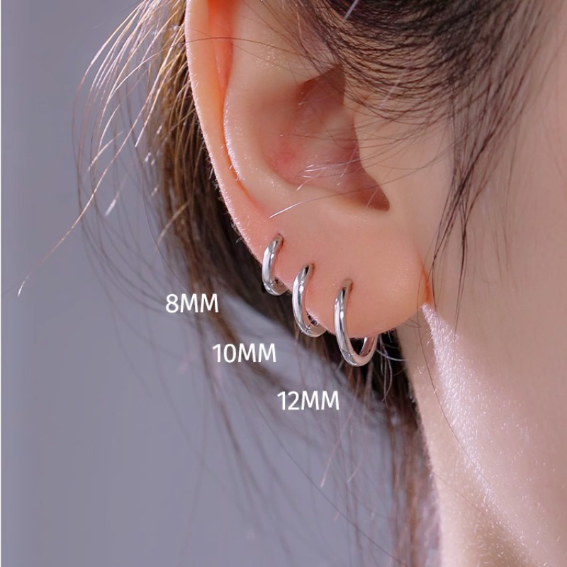 WeFlower Hoa tai tròn bằng thép không gỉ thời trang đơn giản Hoa tai bạc Hàn Quốc cho bạn gái nữ vòng khuyên tai bông tai nữ hàn quốc khuyên tai nữ tròn | BigBuy360 - bigbuy360.vn