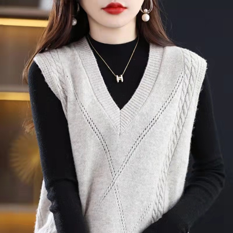 Áo Len Không Tay Cổ Chữ v Dáng Rộng Thời Trang Mùa Thu Hàng Mới Dành Cho Bạn Nữ